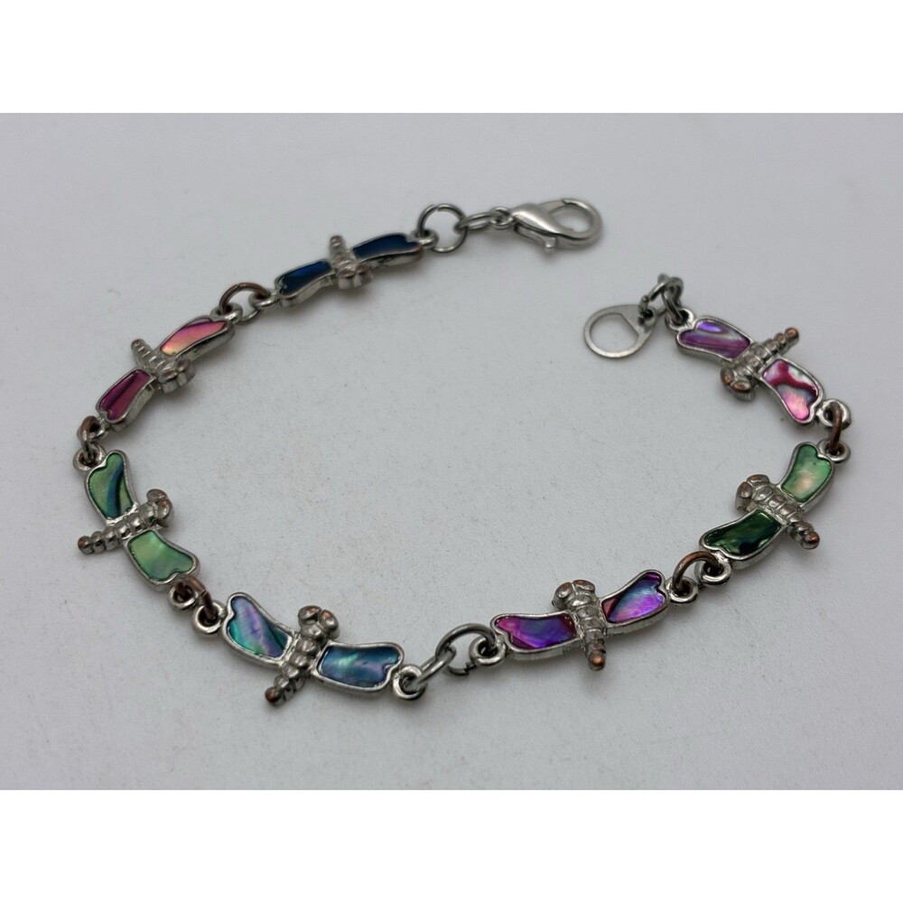 Multicolor Dragonfly Silver Tone Bracelet 7 Inch Bug Garden Party Littles Girls